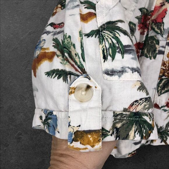 Vintage Linen Blend Tropical Island Shorts, Paperbag Elasic Waist, Pockets SZ S - Picture 5 of 11